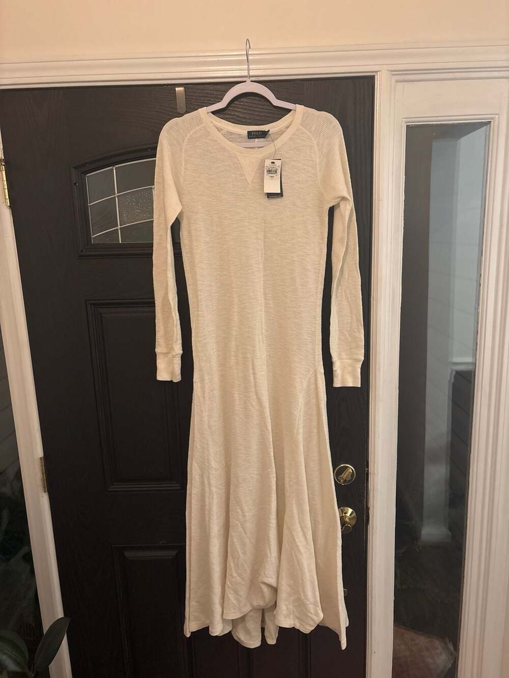 Polo Ralph Lauren Waffle-Knit Raglan Long Sleeve Maxi Dress Cream Size Medium